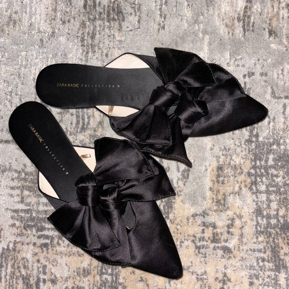 ZARA black satin slides with two bows. Size 38. - Picture 5 of 6